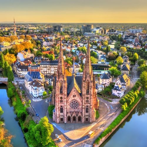 Aerial,View,Of,The,Saint,Paul,Church,In,Strasbourg,-